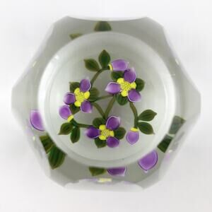 Perthshire PP221 2000 Amethyst & Yellow Flower Bouquet Faceted Paperweight Cert